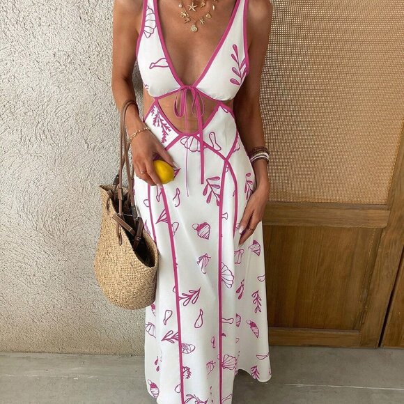 Dresses & Skirts - Hot Pink Boho Women's Casual Beach Wedding Party Color Edge Print Dress